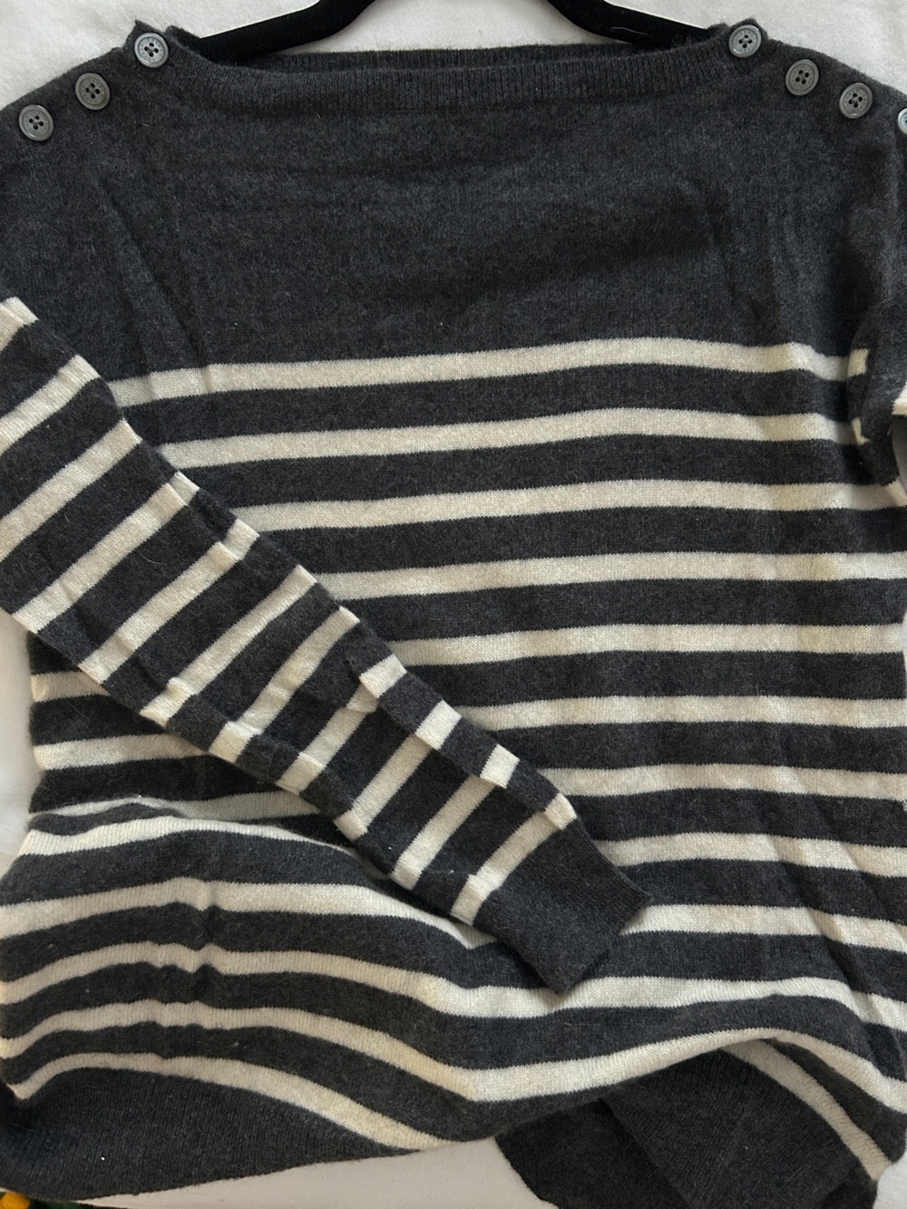 Lauren Ralph Lauren Black and White Striped Boatneck Cashmere Sweater